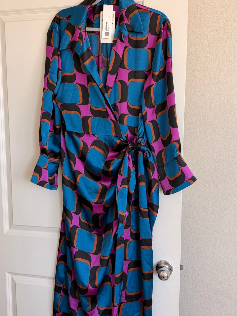Zara Blue and Purple Geometric Wrap Midi Dress